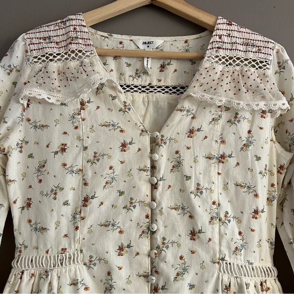 .Object Breeze Short Dress Linen Blend Lace Cottage Core Prairie Floral Sz 38/S - Picture 5 of 16